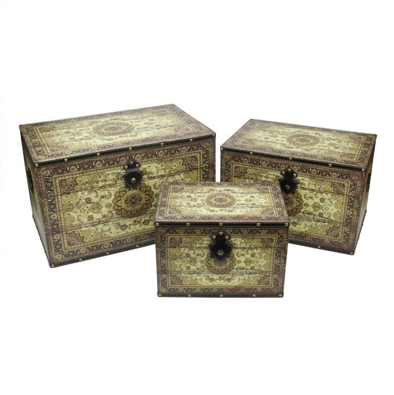 Northlight Set of 3 Oriental-Style Brown and Cream Earth Tone Decorative Wooden Storage Boxes 22"